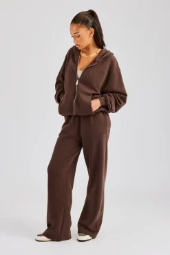 Women CLO-SET Womens Zip Through Hoodie and Jogger Set - Chocolate