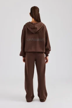Women CLO-SET Womens Zip Through Hoodie and Jogger Set - Chocolate