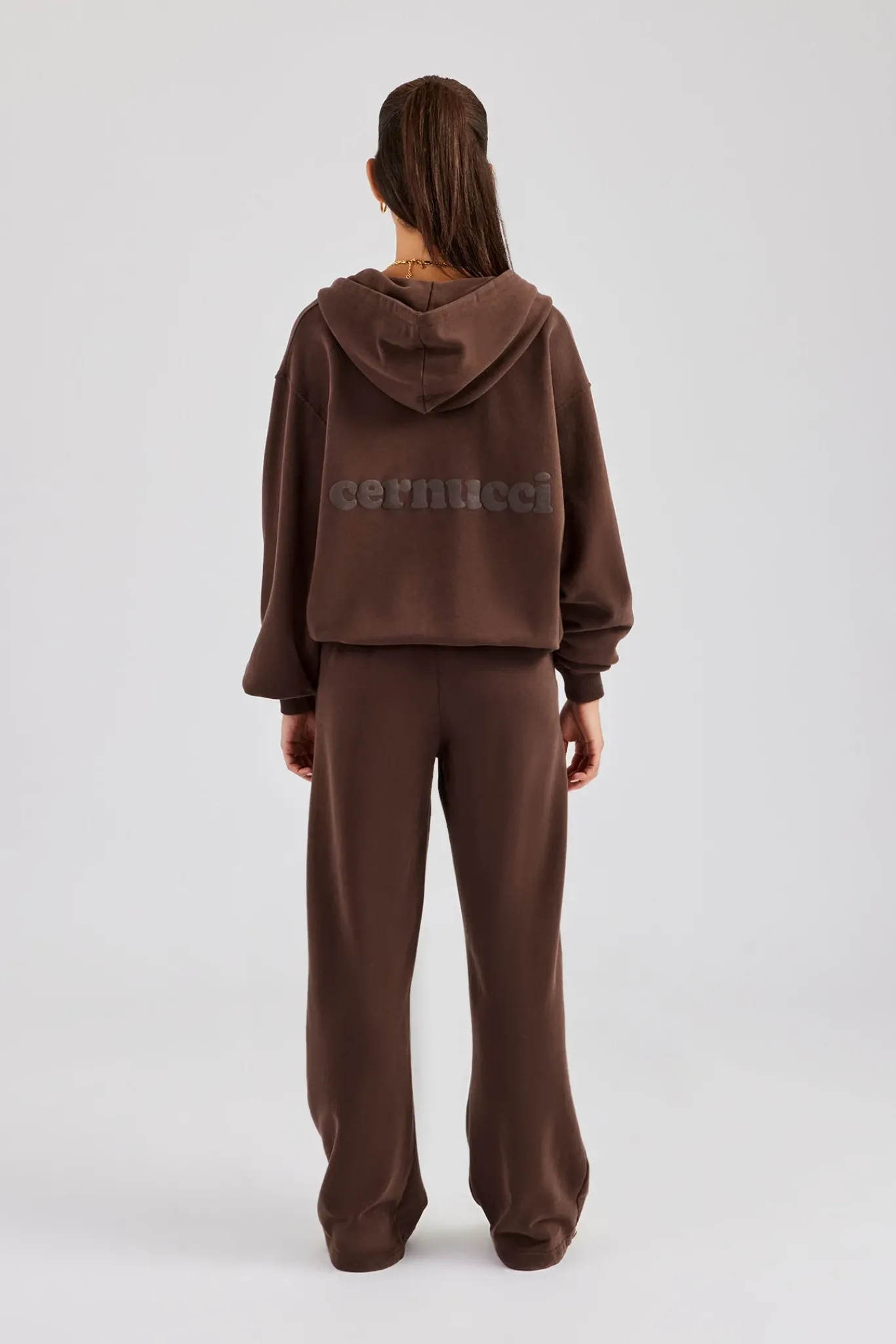 Women CLO-SET Womens Zip Through Hoodie and Jogger Set - Chocolate