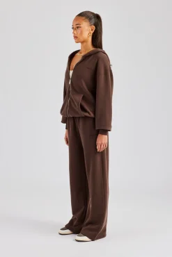Women CLO-SET Womens Zip Through Hoodie and Jogger Set - Chocolate