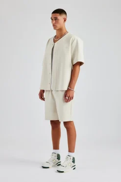 CLO-SET Woven Embroidered Baseball Shirt & Short Set