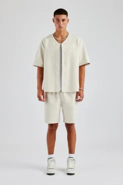 CLO-SET Woven Embroidered Baseball Shirt & Short Set