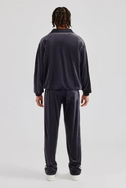 CLO-SET Zip Through Taping Velour Tracksuit - Charcoal