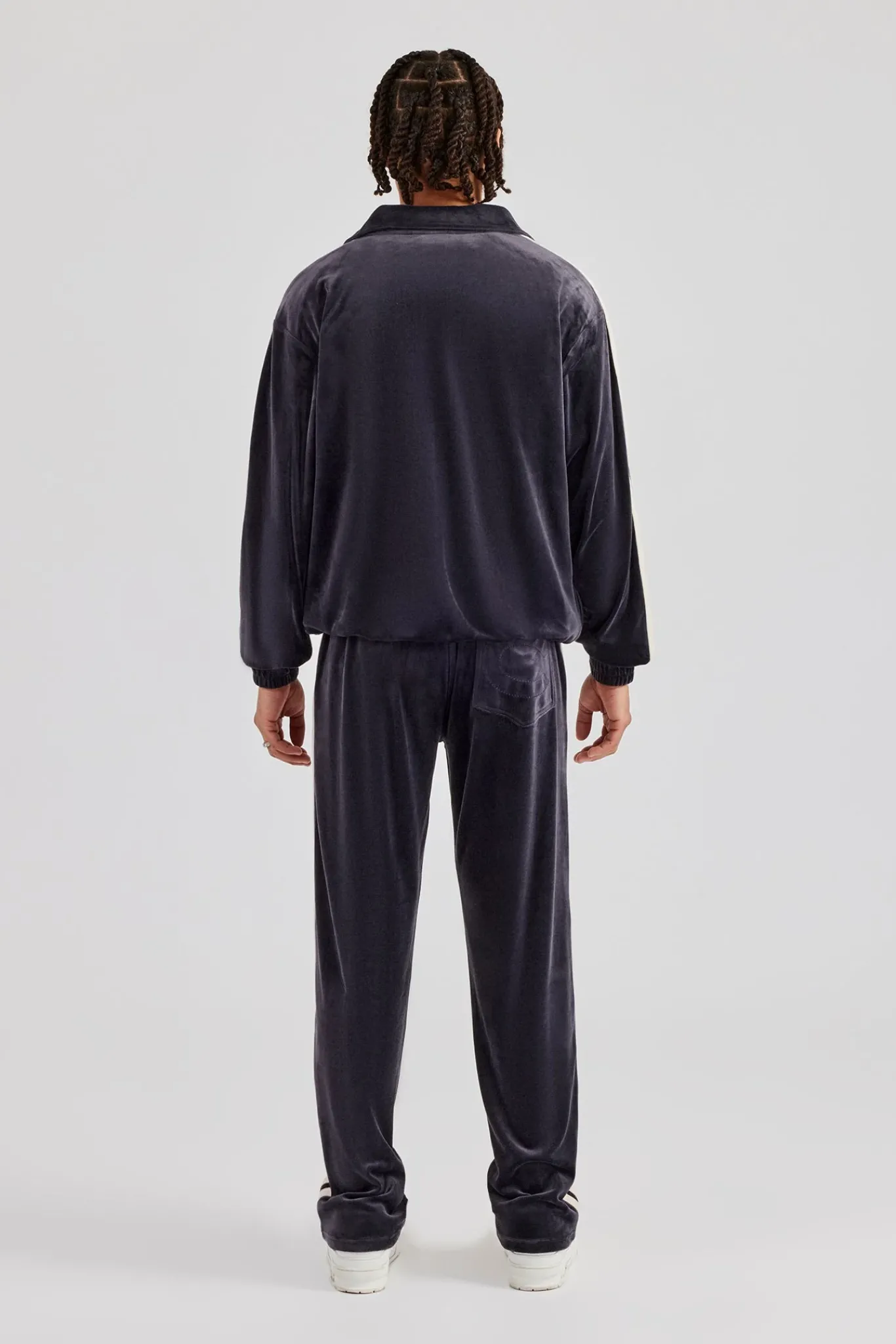 CLO-SET Zip Through Taping Velour Tracksuit - Charcoal