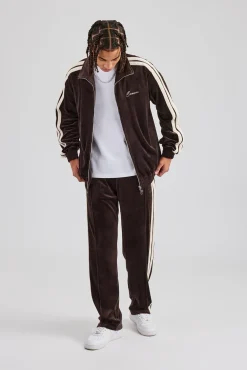CLO-SET Zip Through Taping Velour Tracksuit - Chocolate