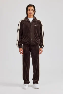 CLO-SET Zip Through Taping Velour Tracksuit - Chocolate