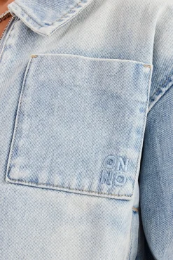 Women CLO-TOP-OUT-DEN Zip Up Denim Jacket - Ice Blue